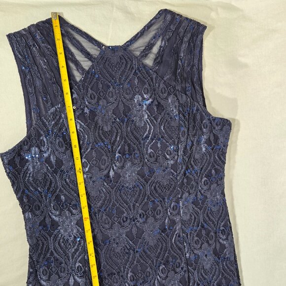 R & M Richards Mother Of The Bride BLUE Sequined Lace Sheer Formal Dress Size 16 - Picture 14 of 17